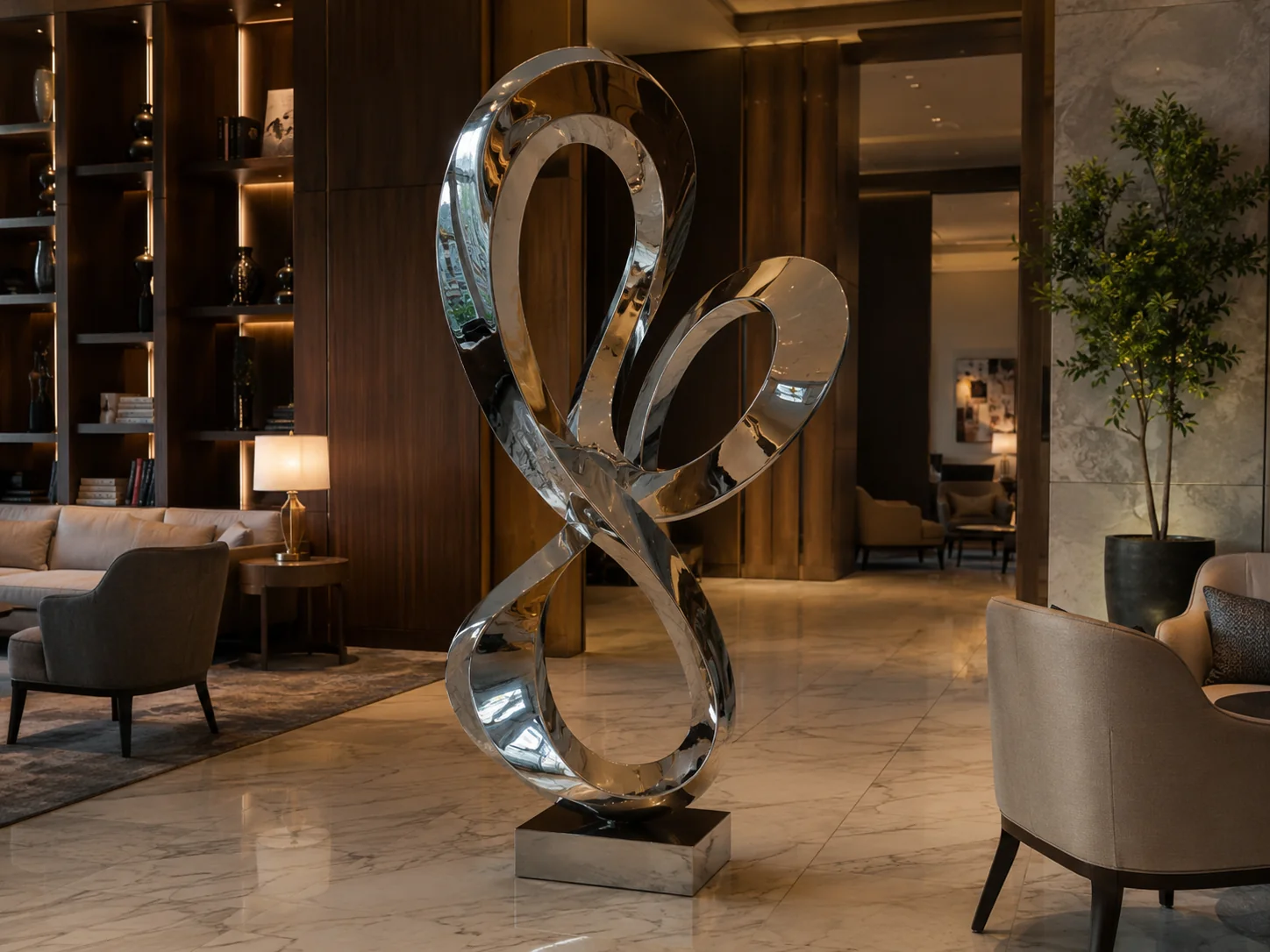 Custom stainless steel sculpture for luxury interior decoration projects